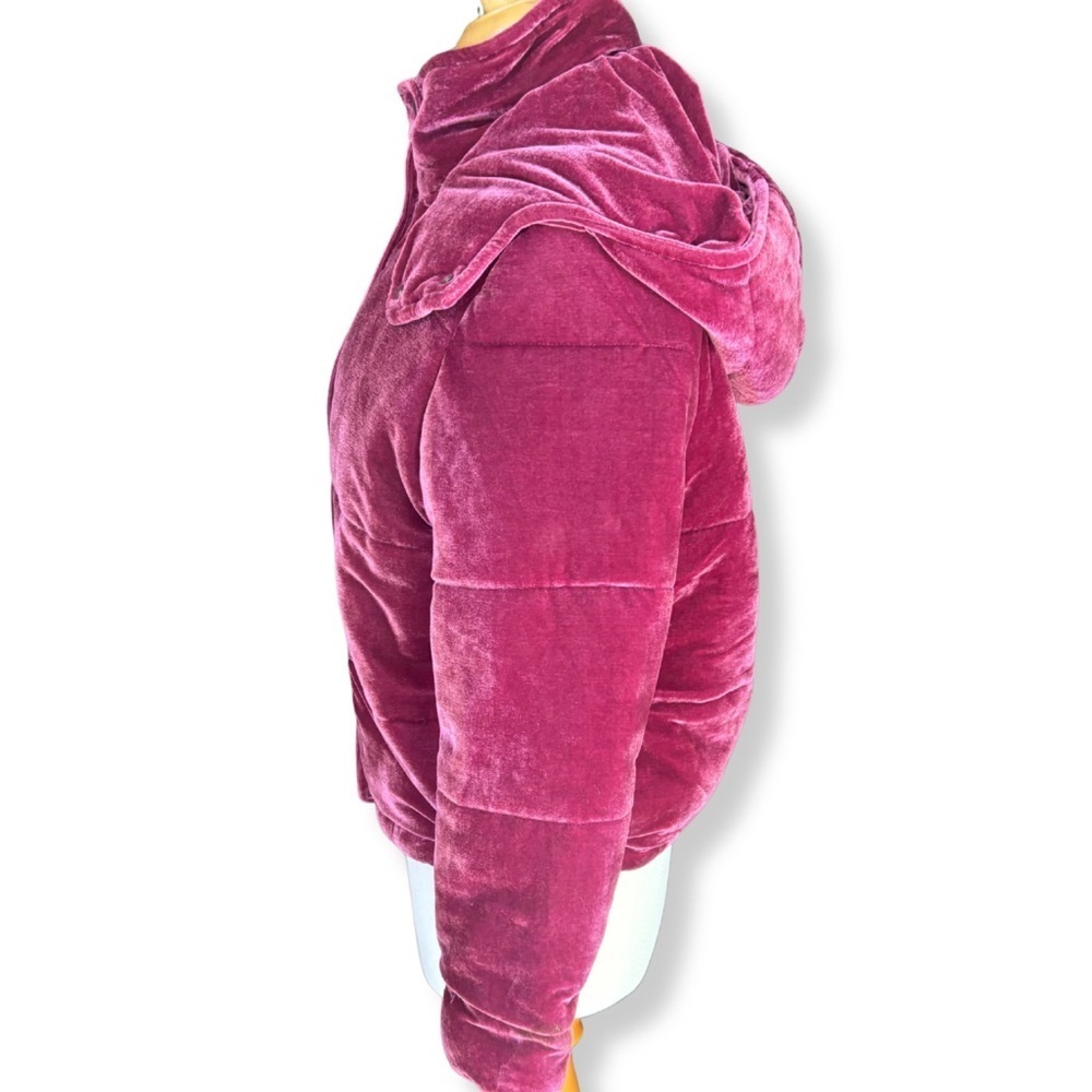 ⛷️ Glamorous Burgundy Velvet Puffer Jacket | Scrunch Cuffs | Small - Picture 2 of 8